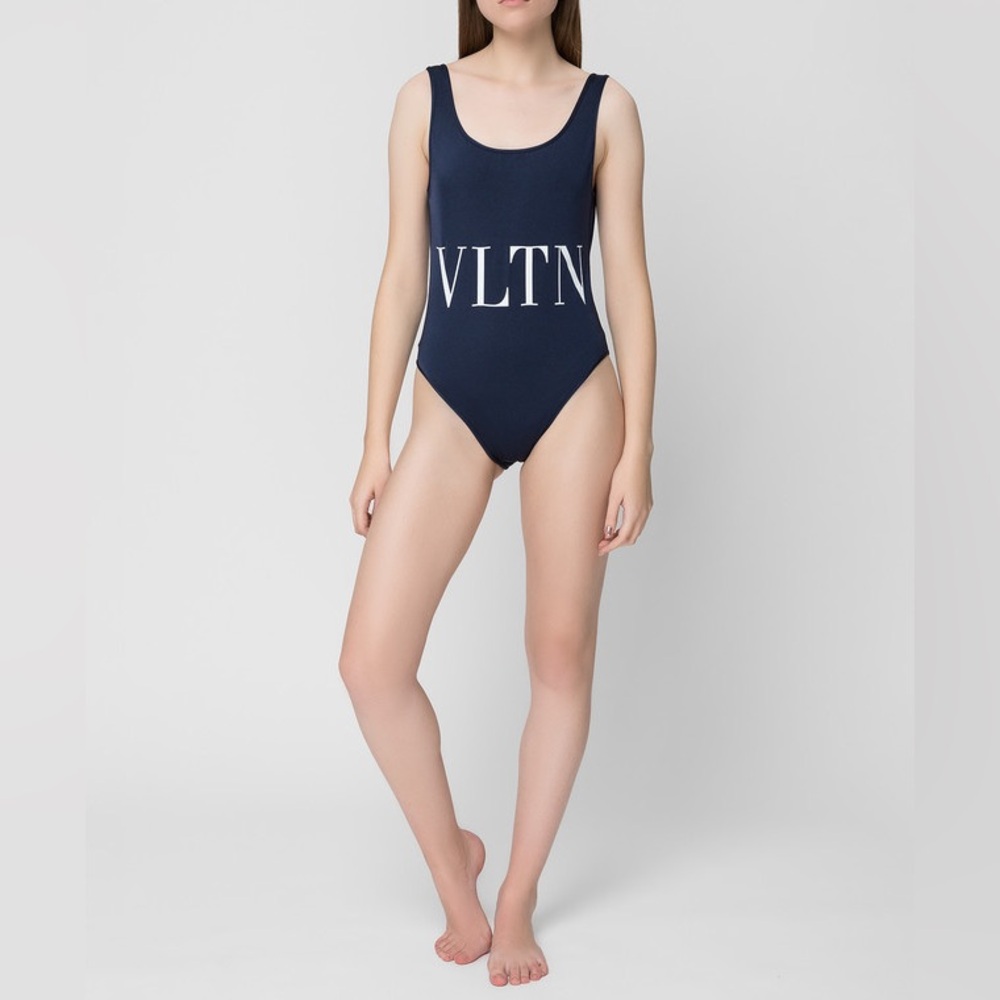 Valentino Navy VLTN Logo One-Piece Swimsuit Size Medium